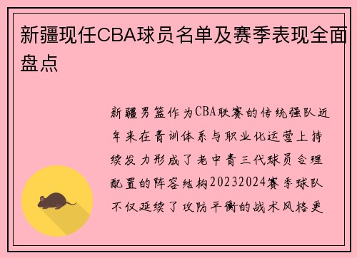 新疆现任CBA球员名单及赛季表现全面盘点